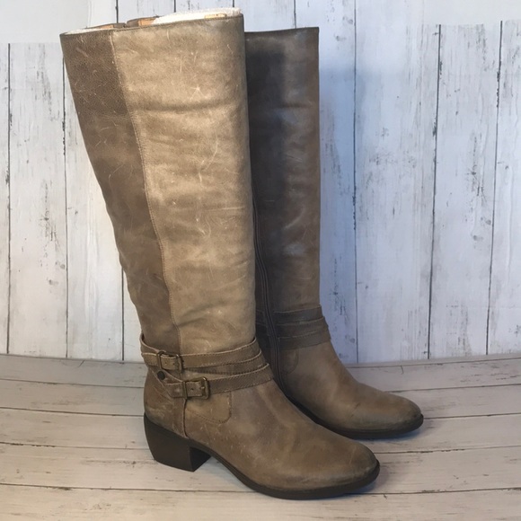 Nurture by Lamaze Shoes - Nurture Leather Knee High Taupe Buckled Riding Style Boots